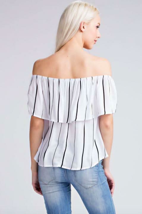 Fira Off-the-Shoulder Striped White Top -  BohoPink