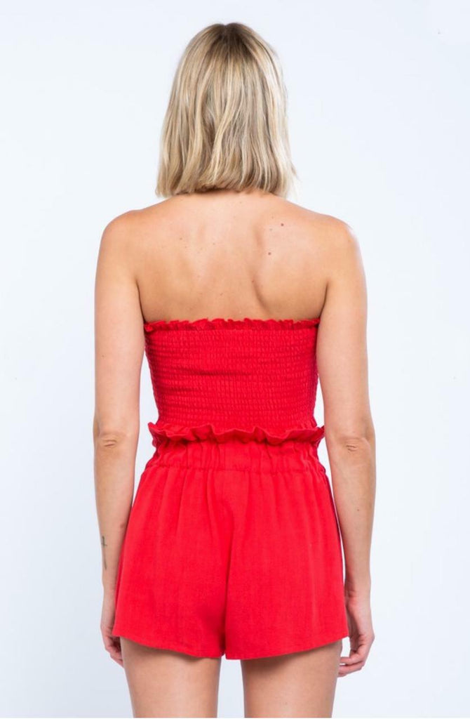 Houston Red Knotted Front Smocked Tube Top -  BohoPink