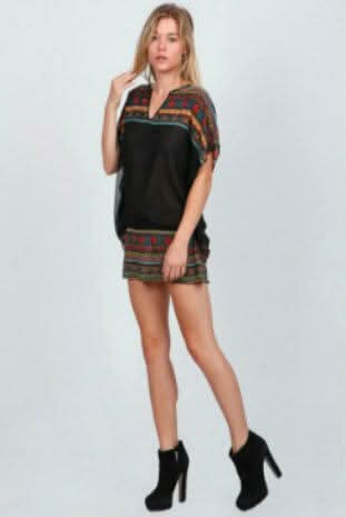 En Créme Black Print Kimono Tunic Top -  BohoPink