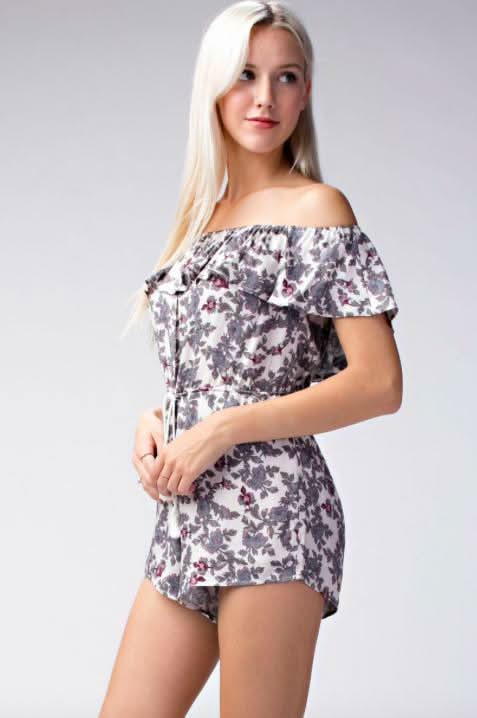 Cute Floral Off-the-Shoulder Ruffle Romper