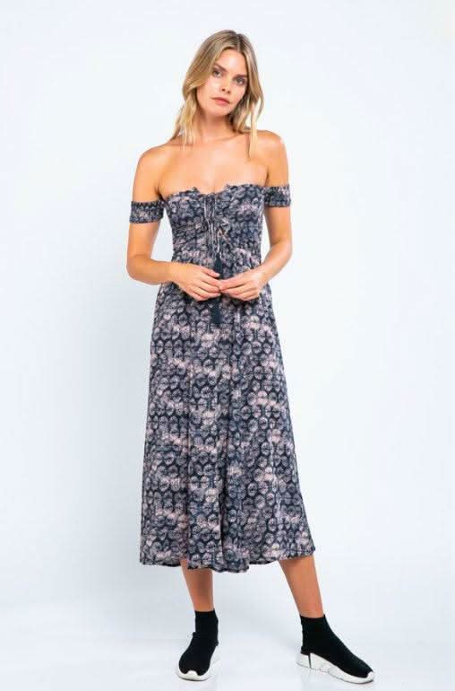 Navy Print Culotte Jumpuit