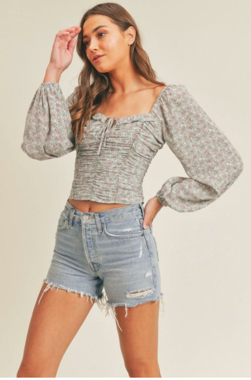 Floral Print Ruched Crop Top