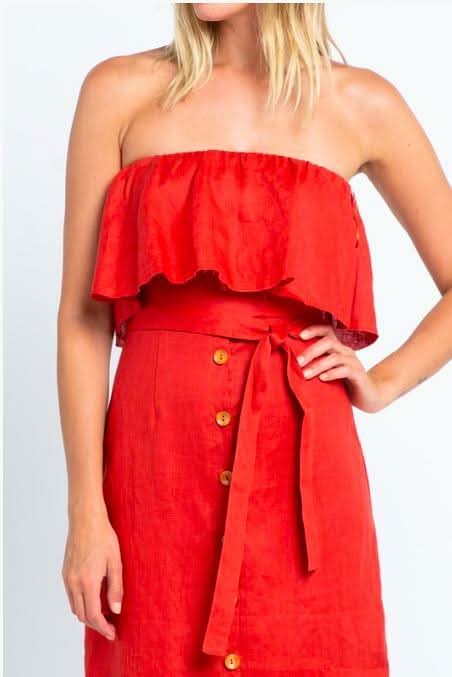 Red Strapless Midi Dresses