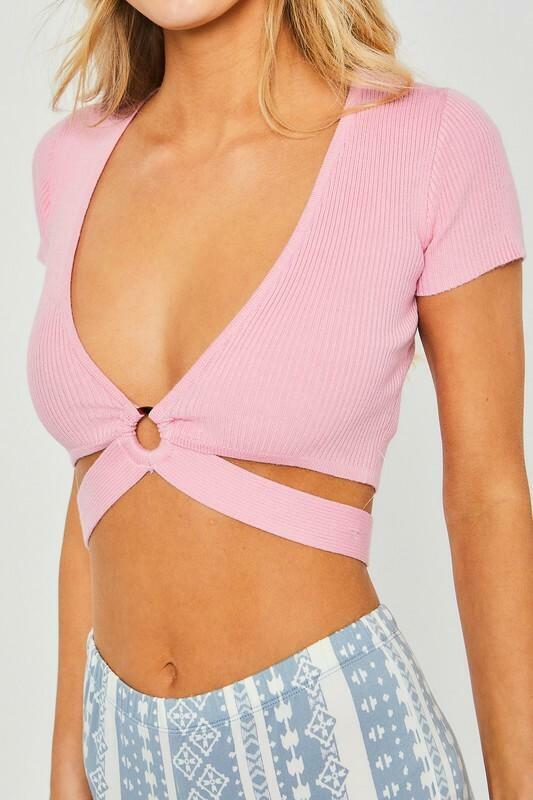 Amy Pink Center Ring Knit Crop Top -  BohoPink