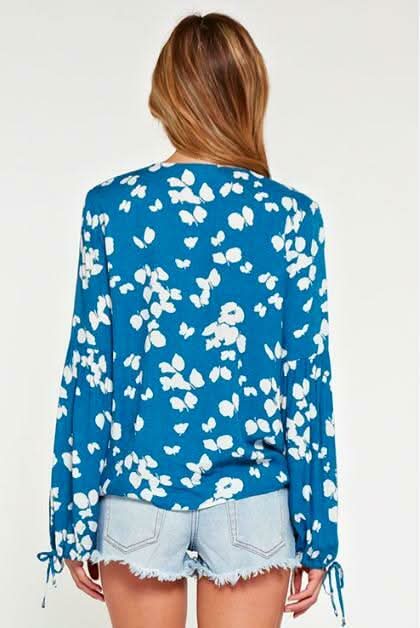 Blue Print Surplice Wrap Top