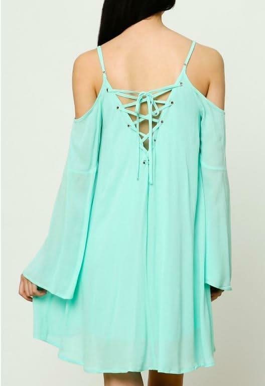 Bell Sleeve Cold Shoulder Dress