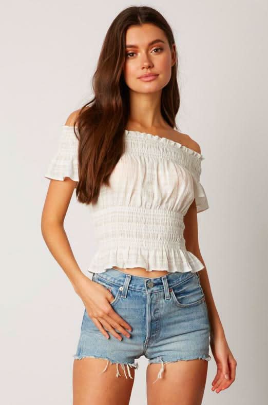 White Off-the-Shoulder Crop Top