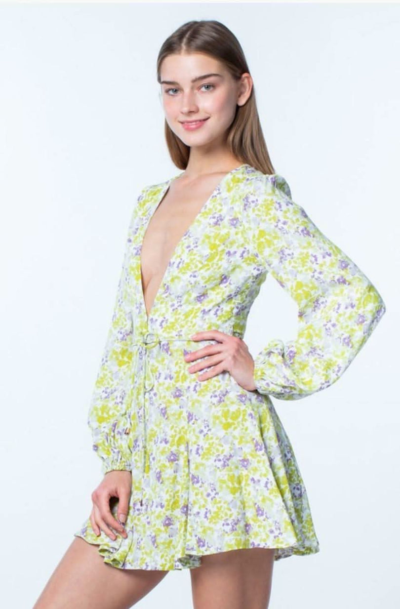 floral print mini dresses With Sleeves