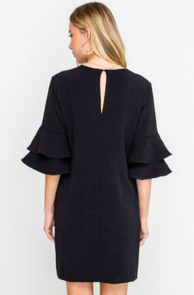 Jaqueline Black Ruffle Sleeve Shift Dress -  BohoPink