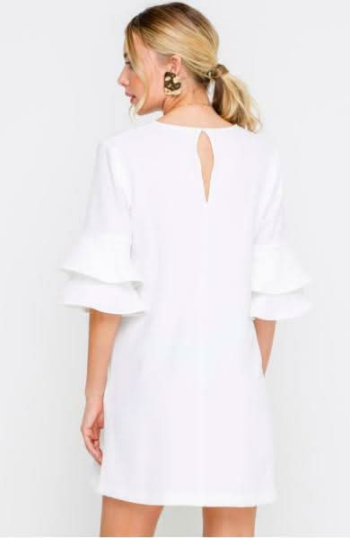 White Ruffle Sleeve Shift Dress