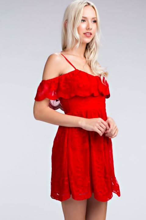 Red Lace Off-the-Shoulder Dresses