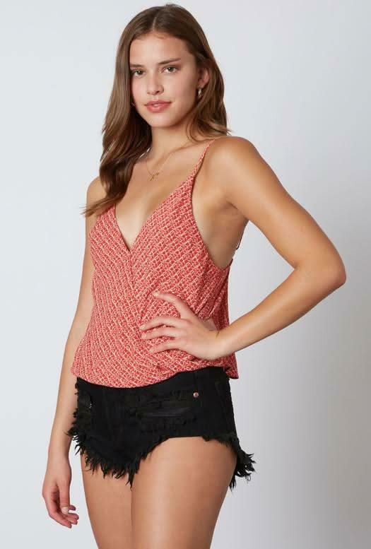 Red Print Surplice Tank Top