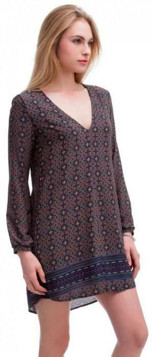 Hampton's Navy and Brown Boho Print Shift Dress -  BohoPink