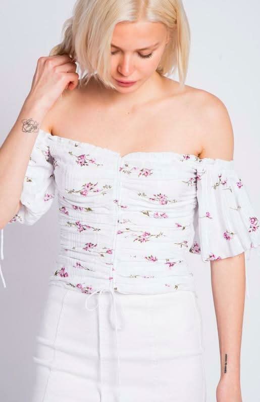 White Floral Puff Sleeve Top