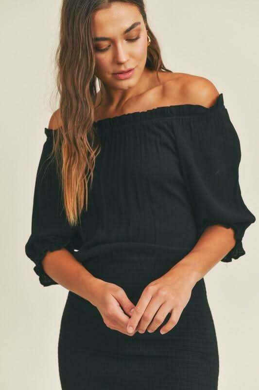 Look So Good Black Off Shoulder Blouson Mini Dress -  BohoPink