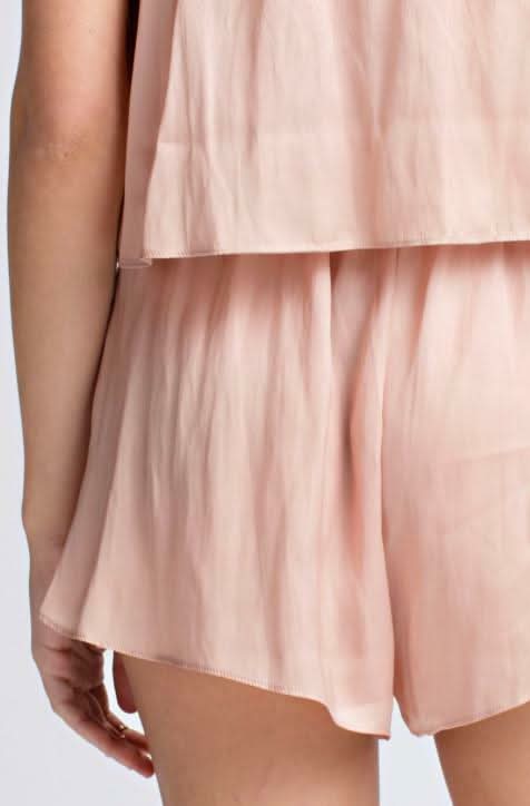 Gaea Champagne Blush Satin Strapless Romper -  BohoPink