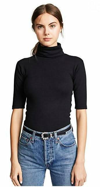 Free People Sunshine Black Turtleneck Tee