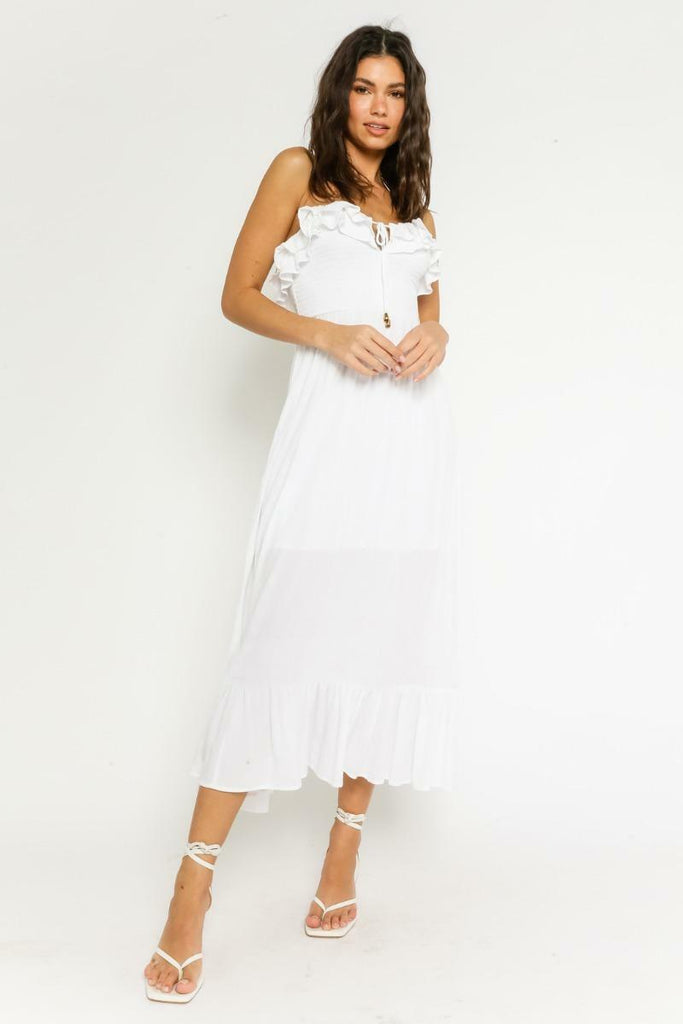 White Strapless Midi Dresses