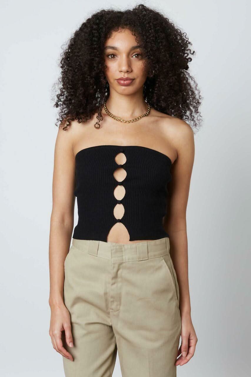 Black Ribbed Knit Tube Top