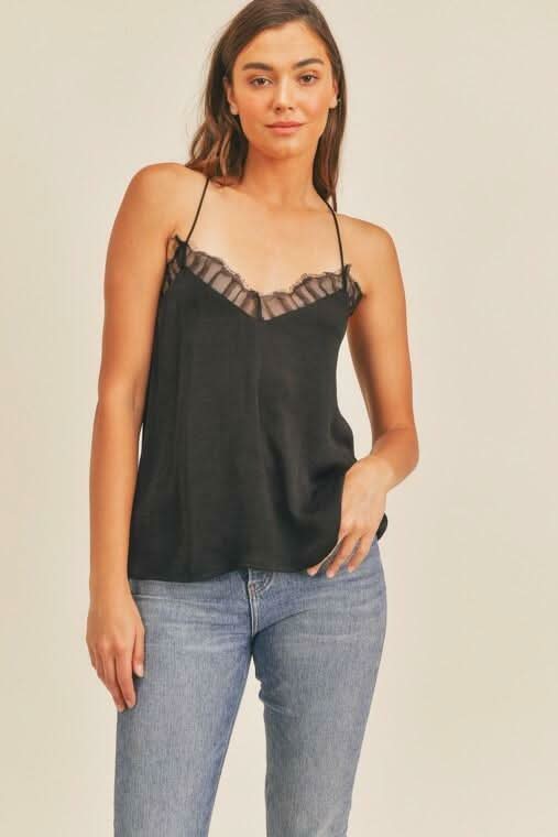 Black Lace Trim Cami Top