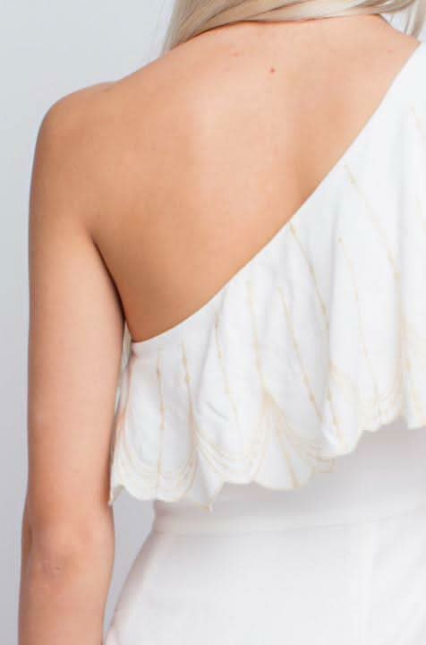embroidered ruffle overlay