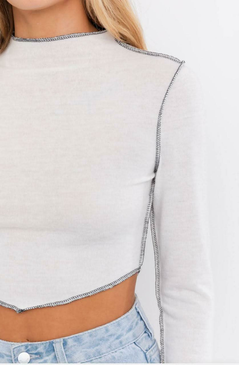Letta White Mock Neck Crop Top -  BohoPink