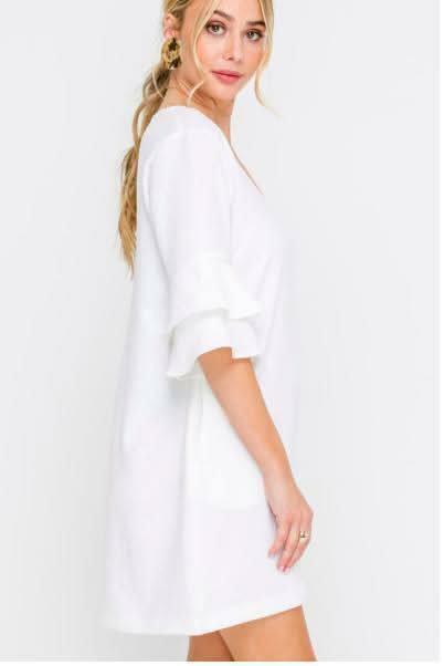 Jaqueline White Ruffle Sleeve Shift Dress -  BohoPink