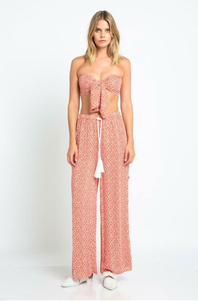 Print Bandeau Front Tie  Flowy Strapless Top-  BohoPink