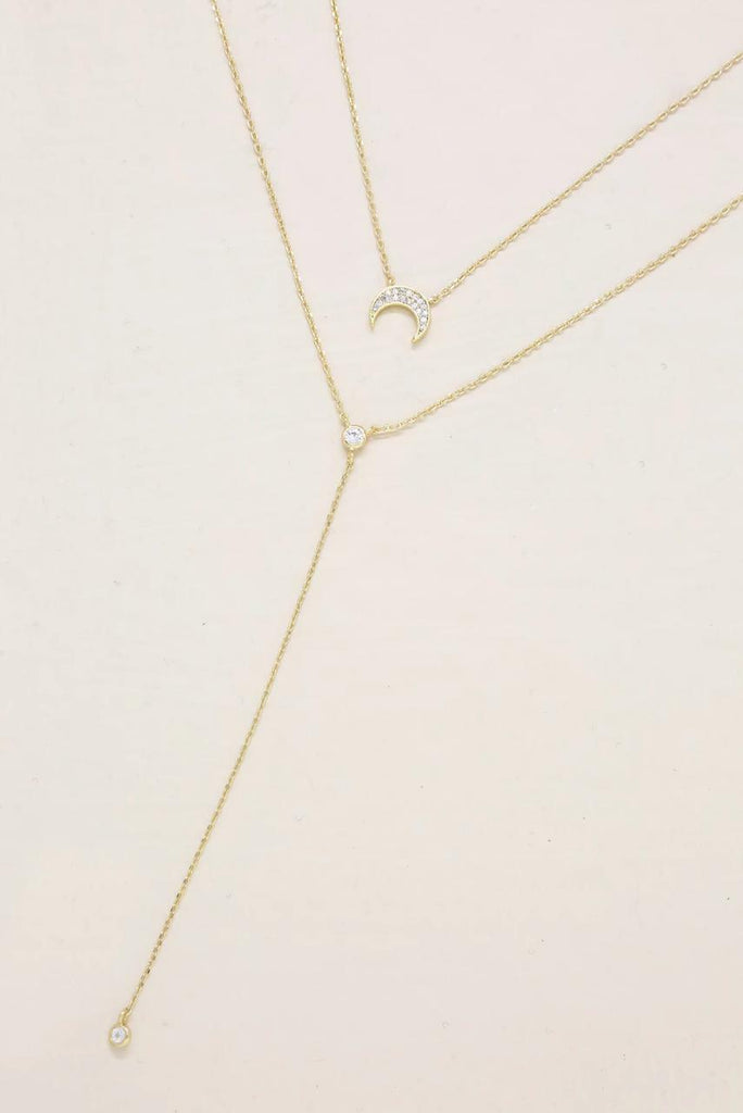 Dainty Gold Layered Crescent Moon Necklace Set -  BohoPink