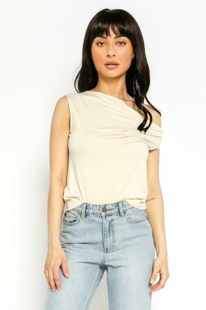 Olivaceous On Fire Oatmeal Off-One-Shoulder Tank Top