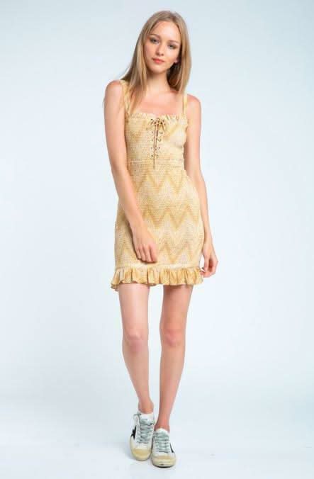 Ligia Yellow Chevron Print Smocked Mini Dress -  BohoPink