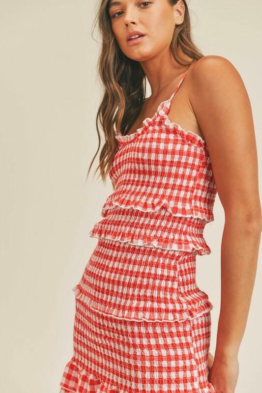 Red and White Gingham Mini Dress