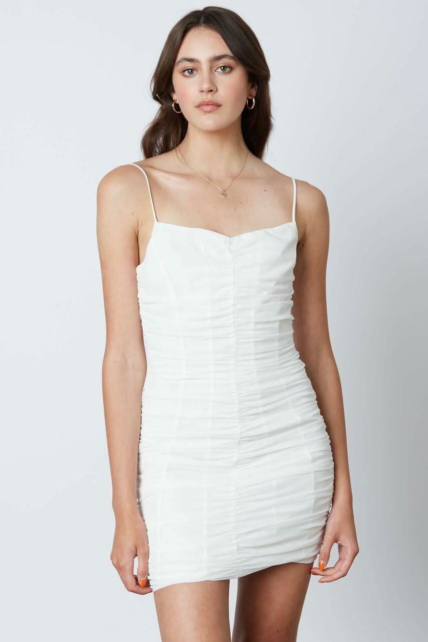 White Ruched Mini Dress