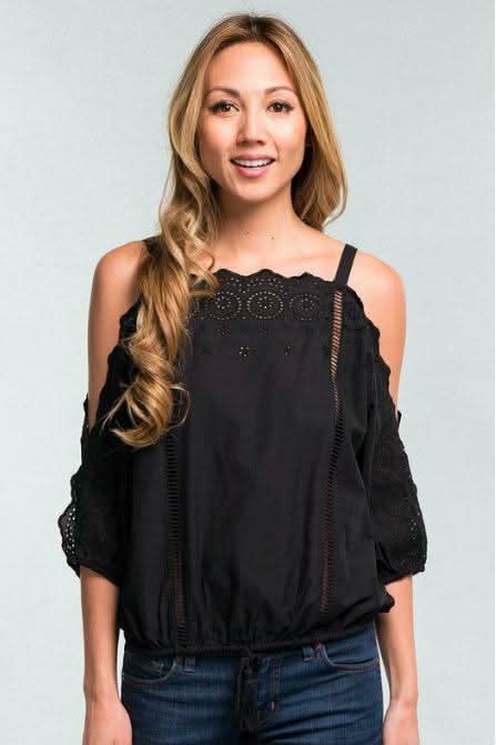 Black Eyelet Off-the-Shoulder Top