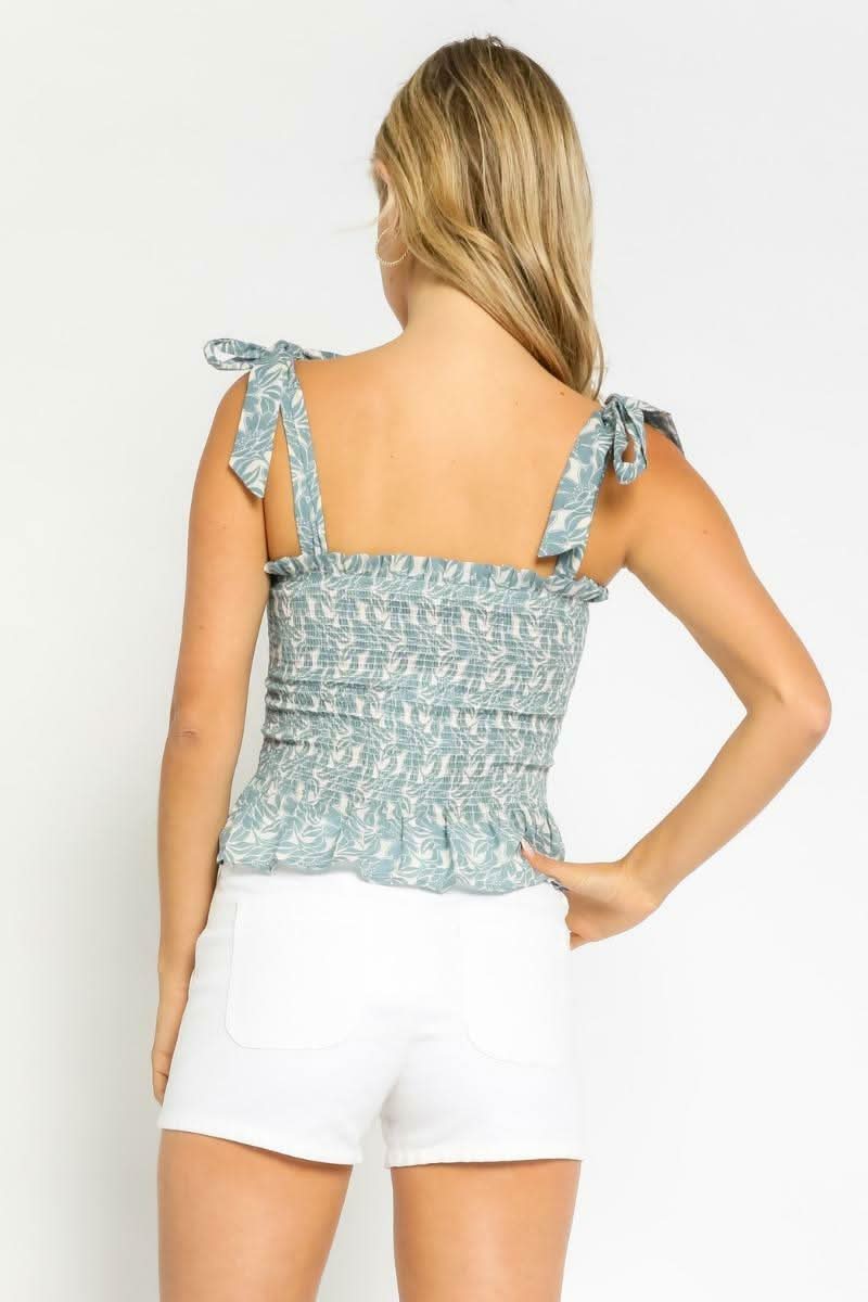 Smocked Ruffled Tie Strap Top