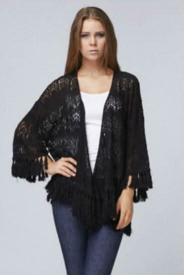 Black Crochet Fringe Cardigan