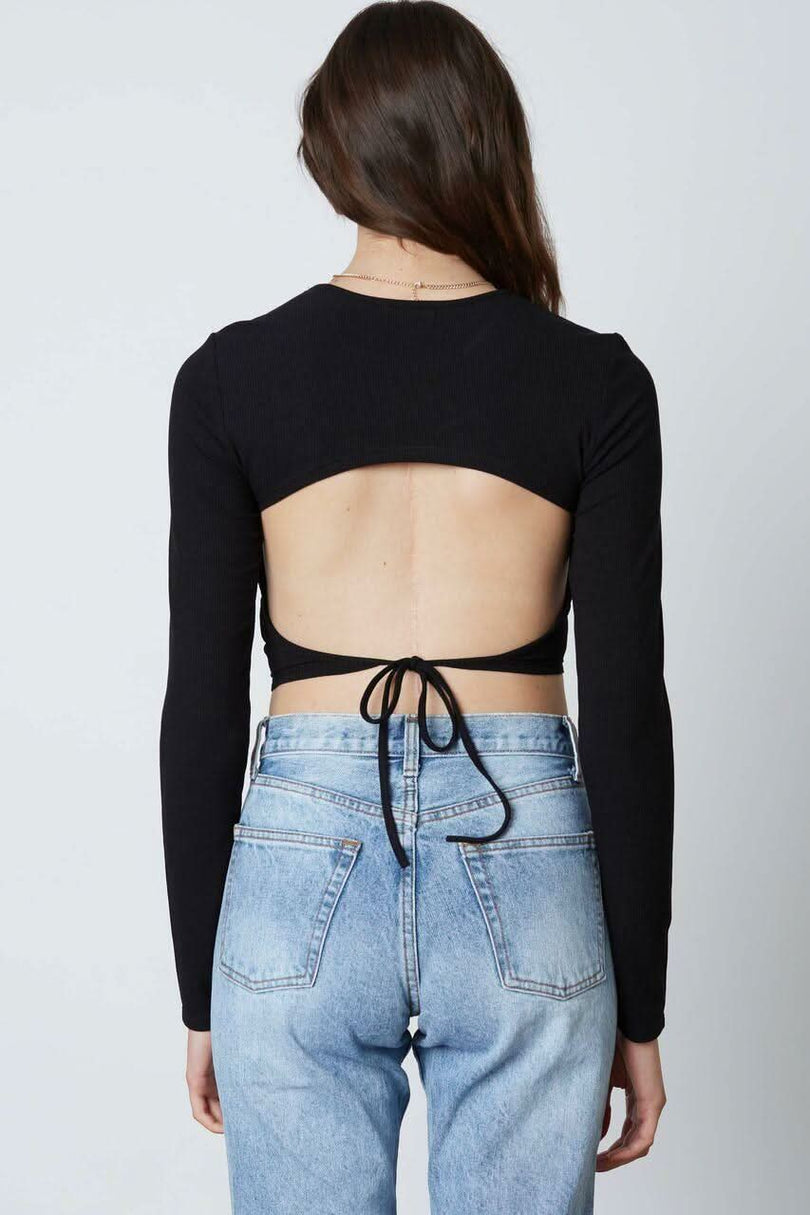 Black Backless Long Sleeve Top