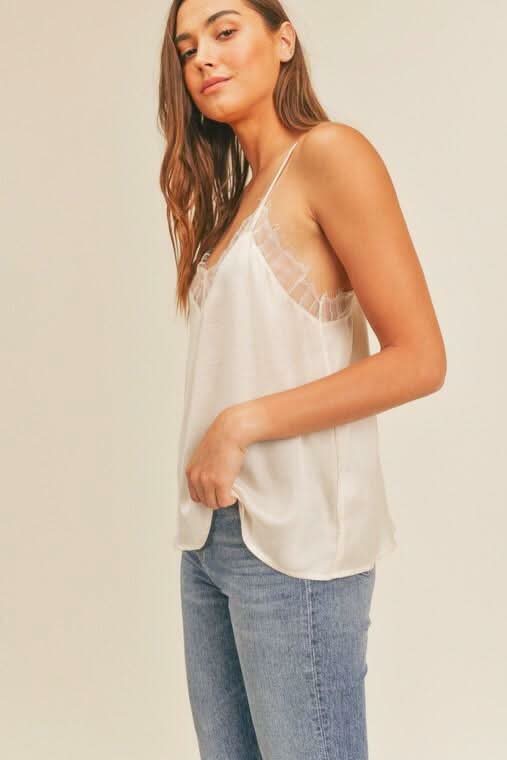 Lush Diana White Lace Trim Cami Top -  BohoPink