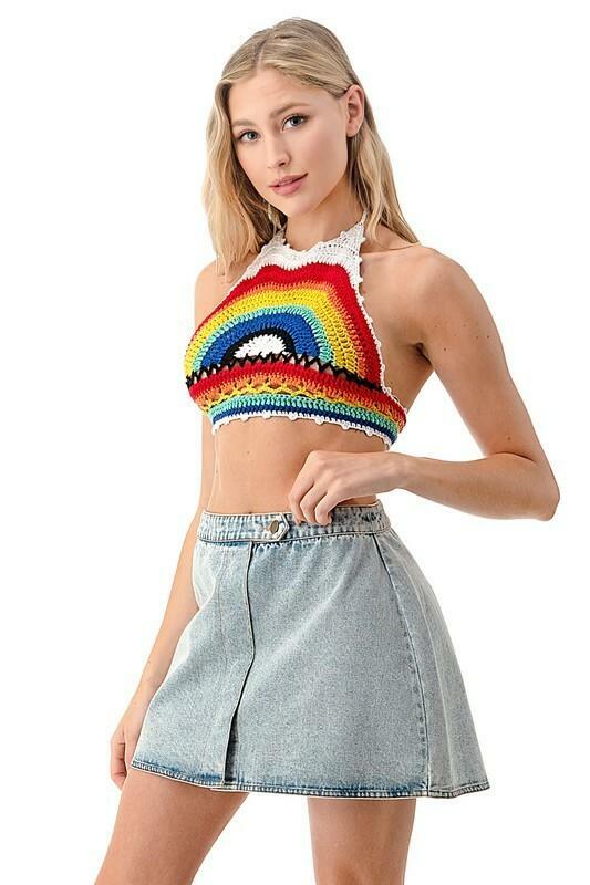 Rainbow Crochet Halter Crop Top