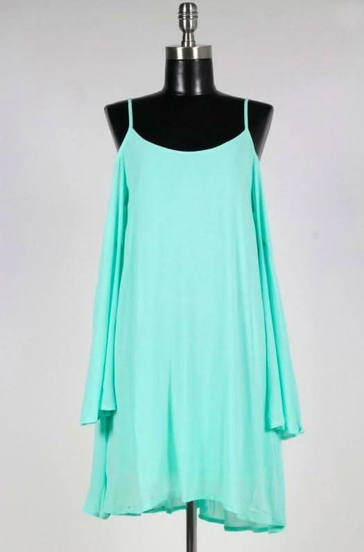 Mint Cold Shoulder Lace-Up Dress