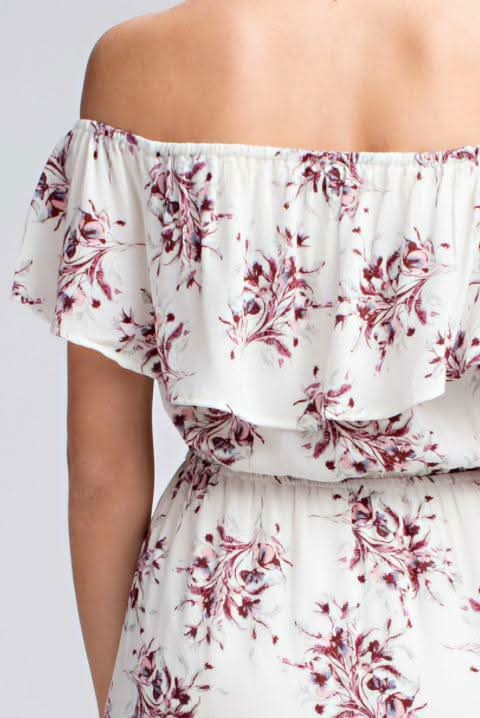 I Adore White Floral Print Off-the-Shoulder Maxi Dress -  BohoPink