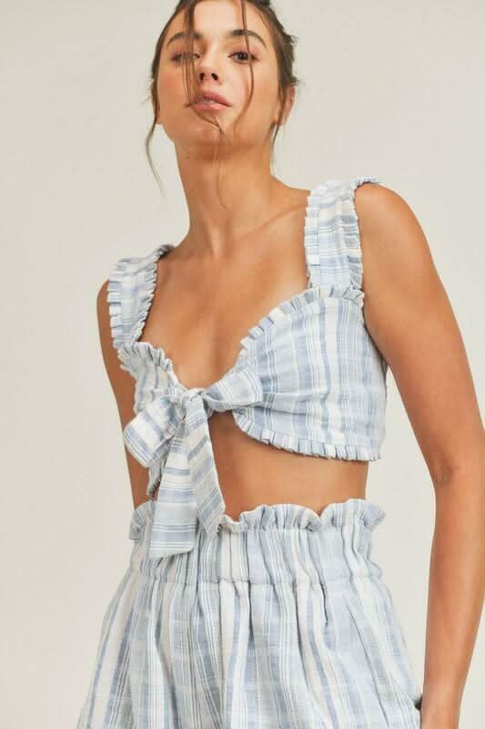 Beach House Blue and White Striped Two-Piece Romper -  BohoPink