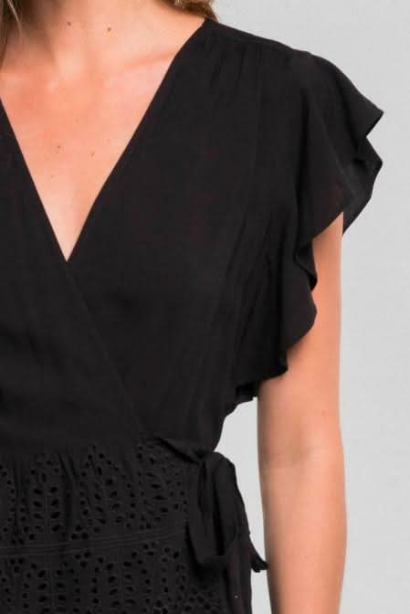 Black Ruffle Sleeve Wrap Top