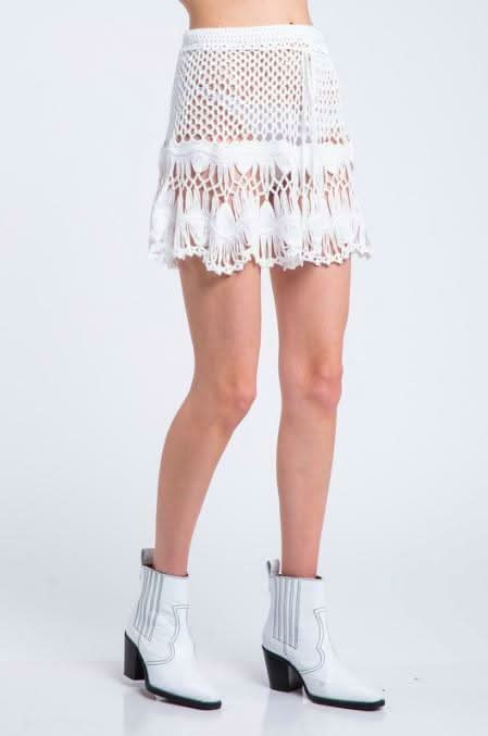 Golden Shores White Crochet Swim Cover-Up Mini Skirt - Side View