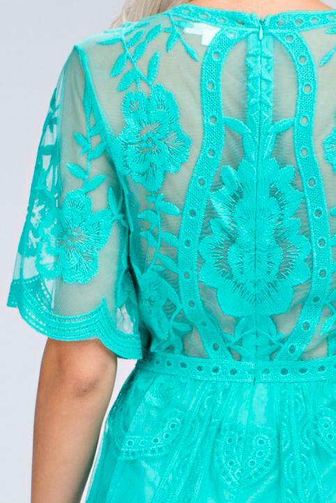 Turquoise Lace Plunge Romper