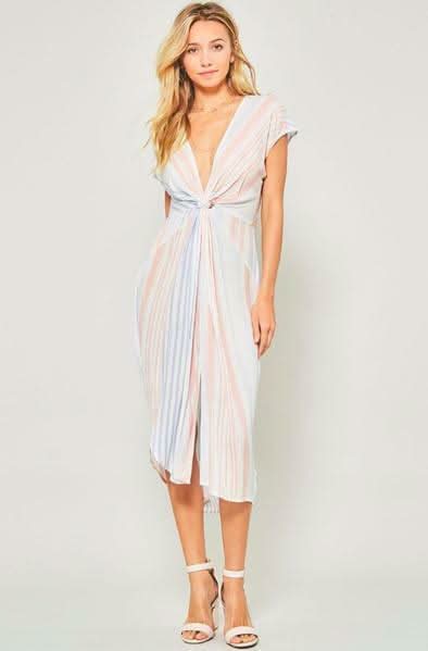 By The Sea Blue Striped Knotted Midi Dress -  BohoPink