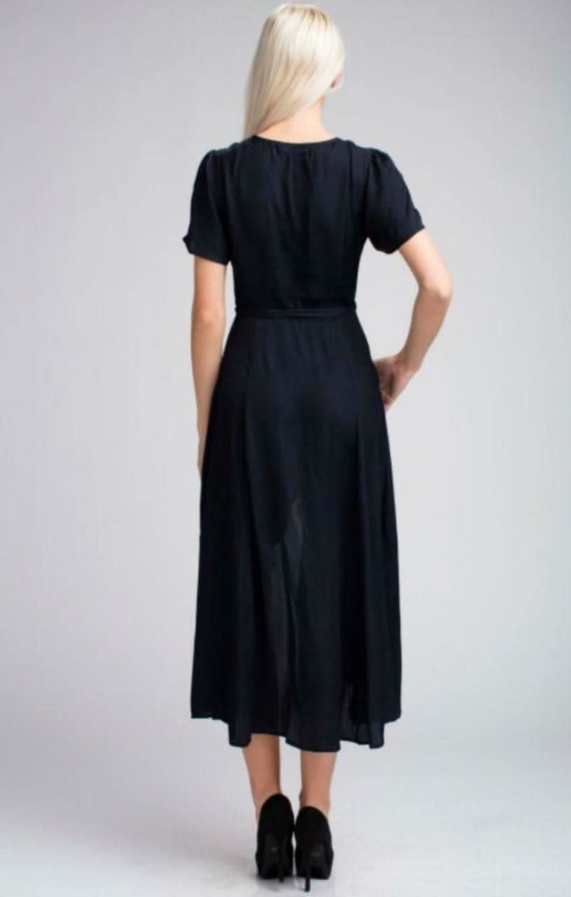 Come Together Navy Blue Midi Wrap Dress -  BohoPink