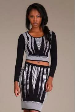 Black Print Two-Piece Sweater Dress Set