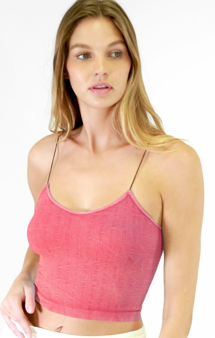NIKIBIKI Vintage Bubble Gum Skinny Strap Ribbed Cami Top at Boho Pink