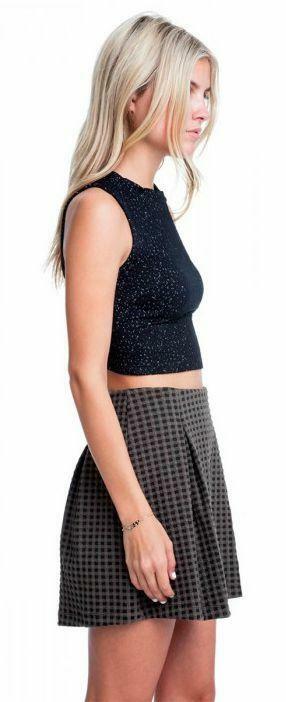  Olive Pleated Checkered Skirt 